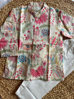Infant boy's kurta pajama-White Floral