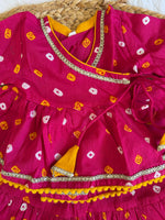 Infant girl angrakha top and skirt-pink yellow bhandej