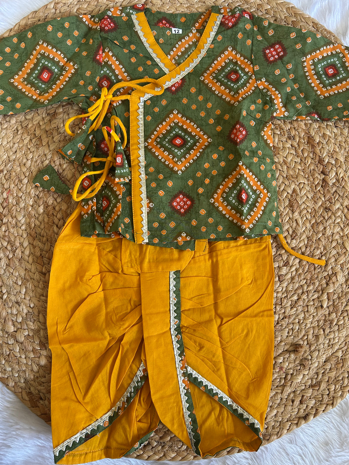 Infant Boys Dhoti Kurta set-green yellow