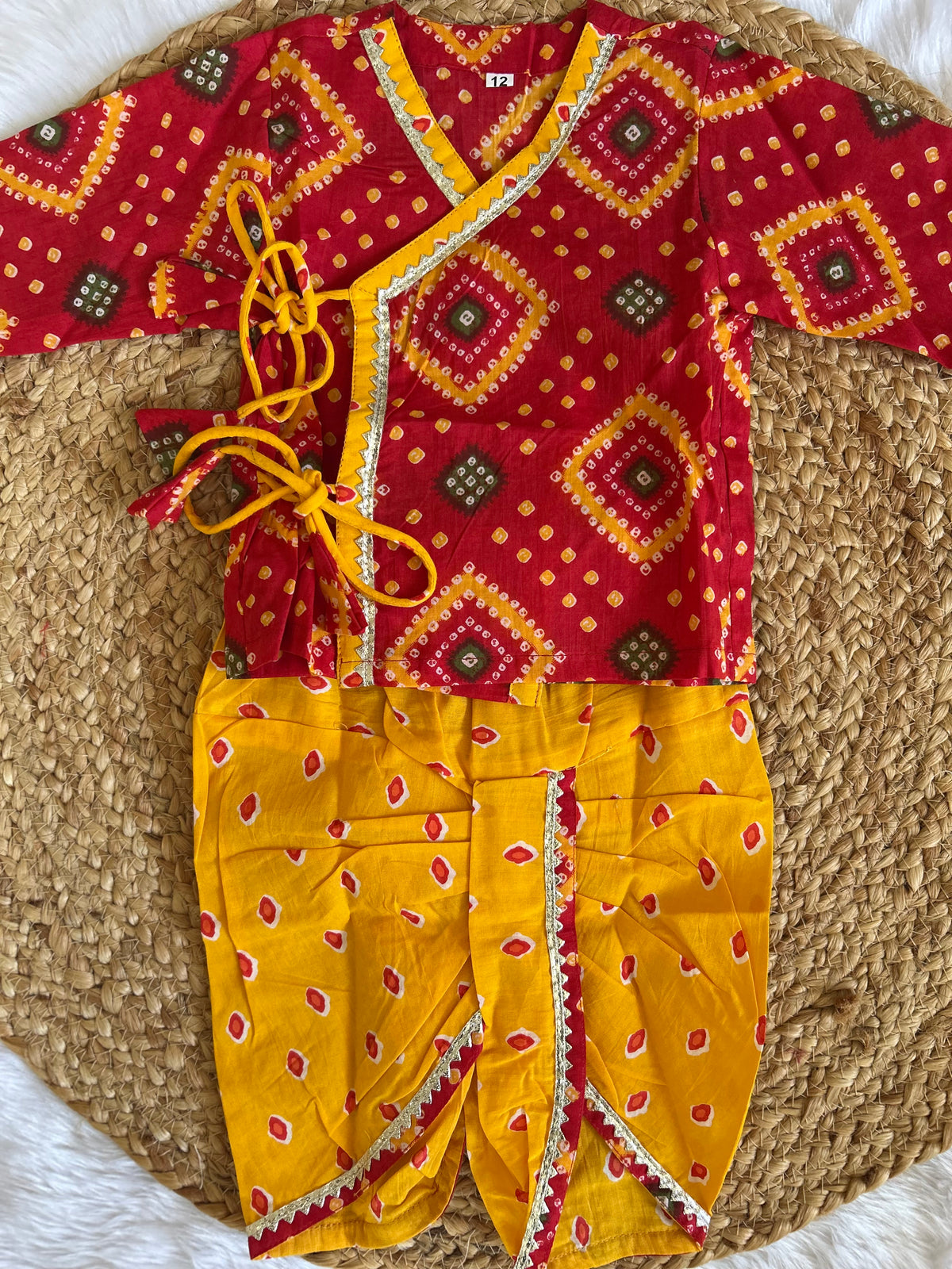 Infant Boys Dhoti Kurta set-red yellow