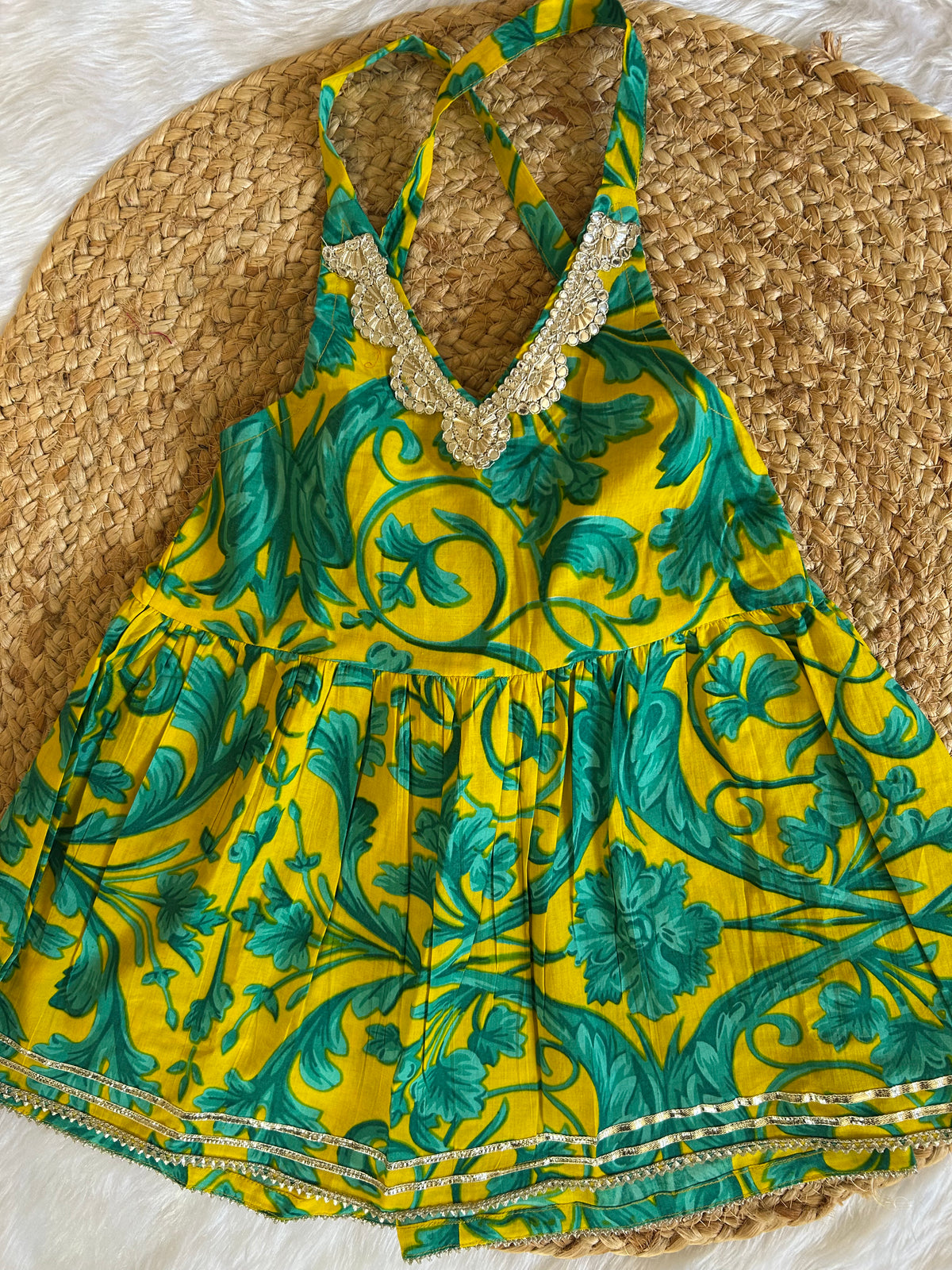 Halter Neck Kurta Dhoti Set – Citrus Blossom