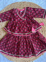 Infant girl angrakha top and skirt-maroon pink