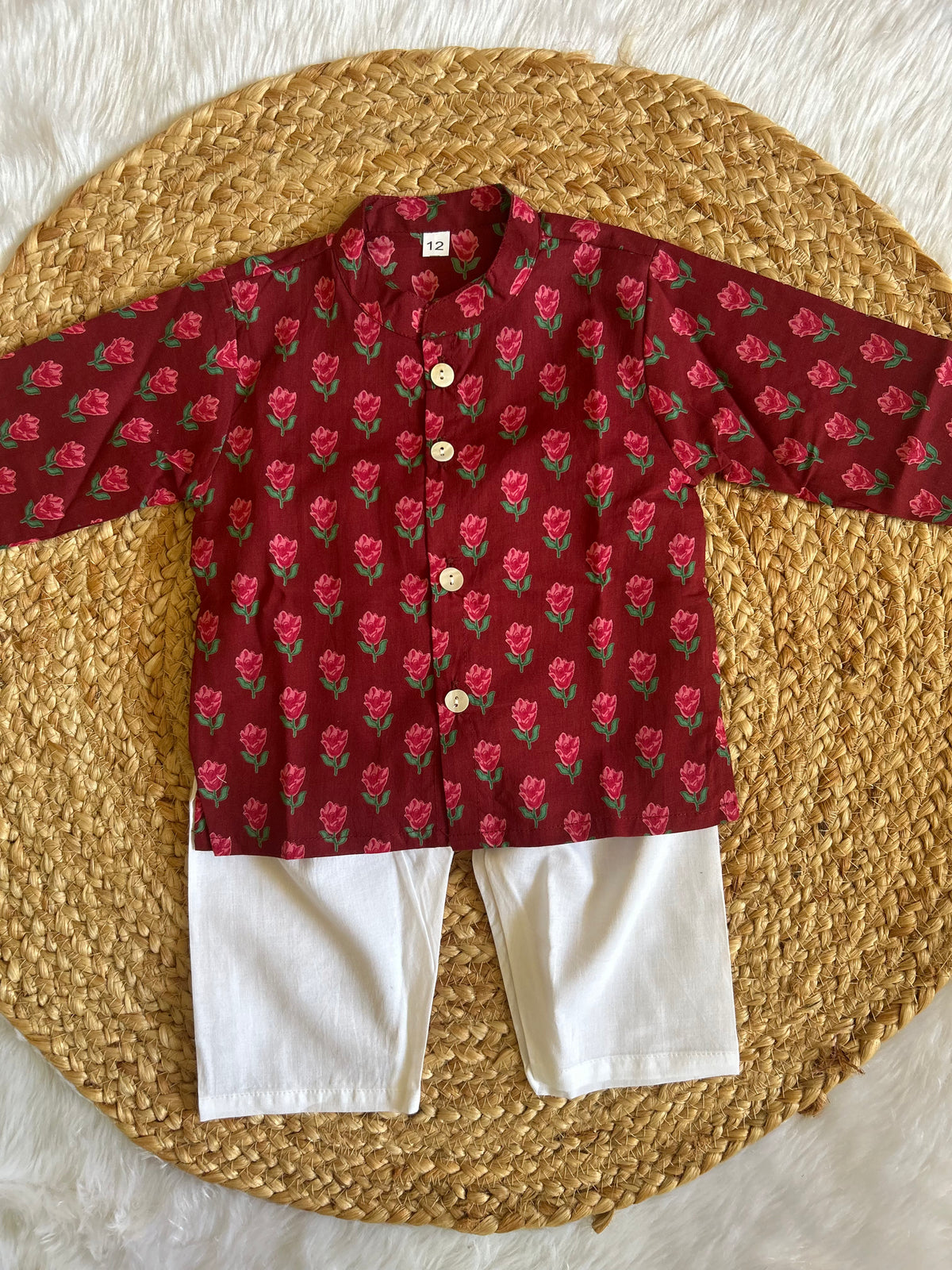 Infant boy's kurta pajama-maroon pink