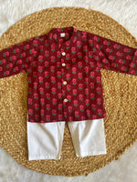 Infant boy's kurta pajama-maroon pink