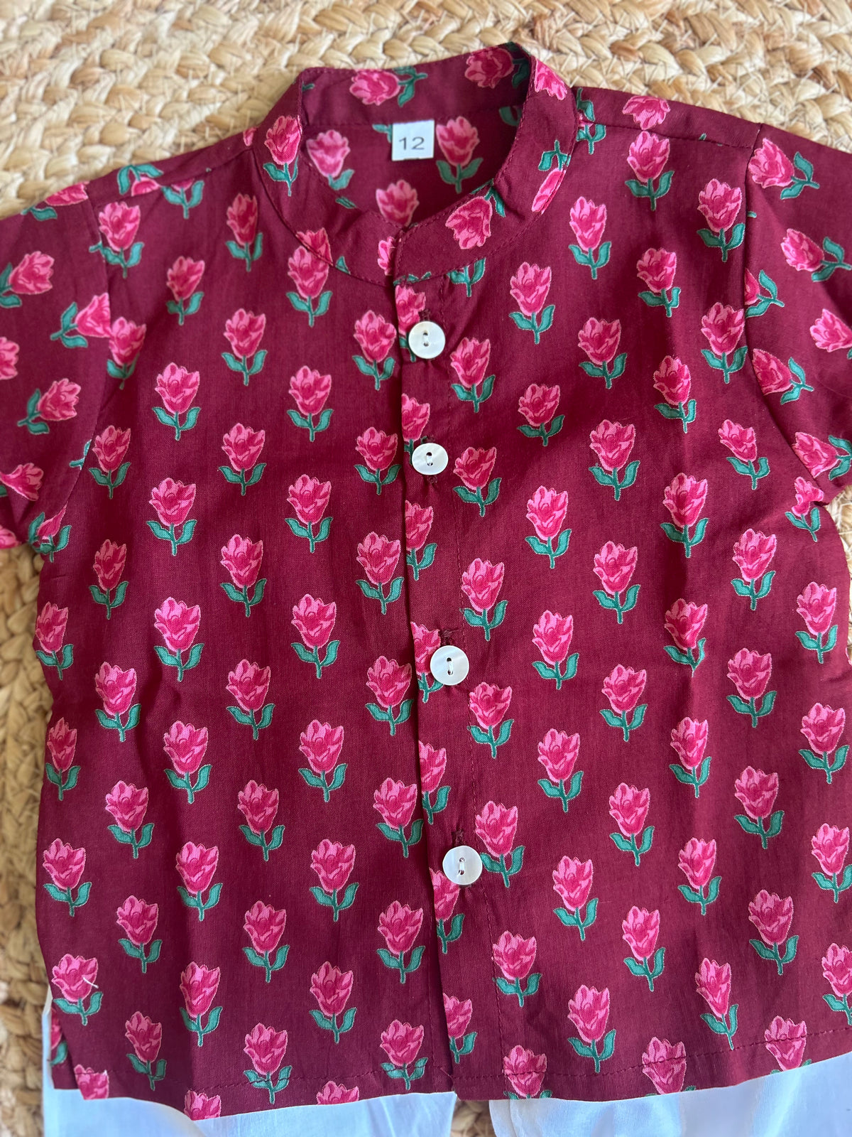 Infant boy's kurta pajama-maroon pink