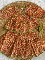 Infant girl angrakha top and skirt-green orange