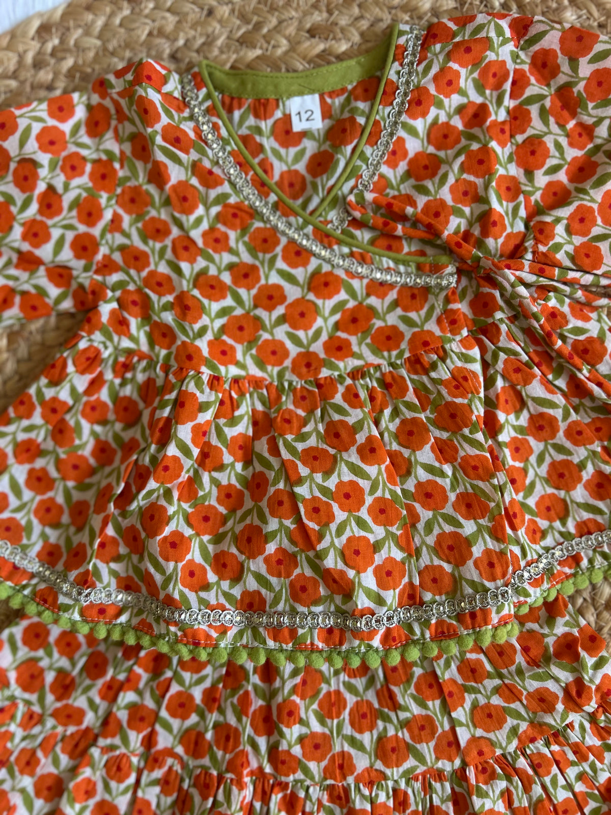 Infant girl angrakha top and skirt-green orange