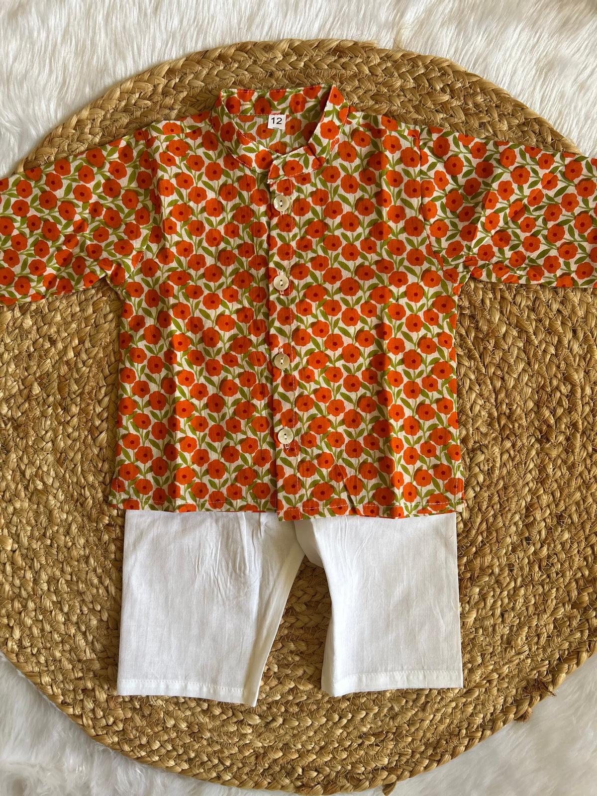 Infant boy's kurta pajama-green orange