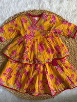 Infant girl angrakha top and skirt-yellow