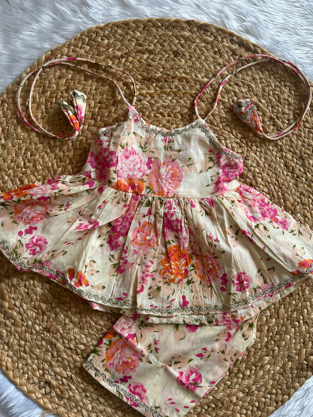 Ivory Floral Infant Kurti with Pants