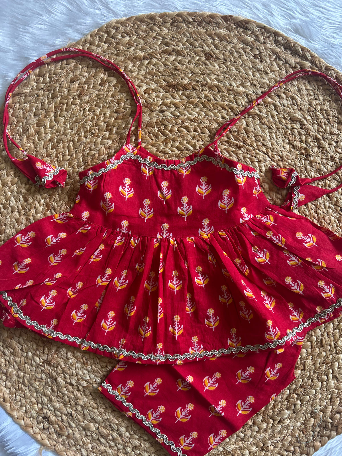 Red Floral Infant Kurti with Pants