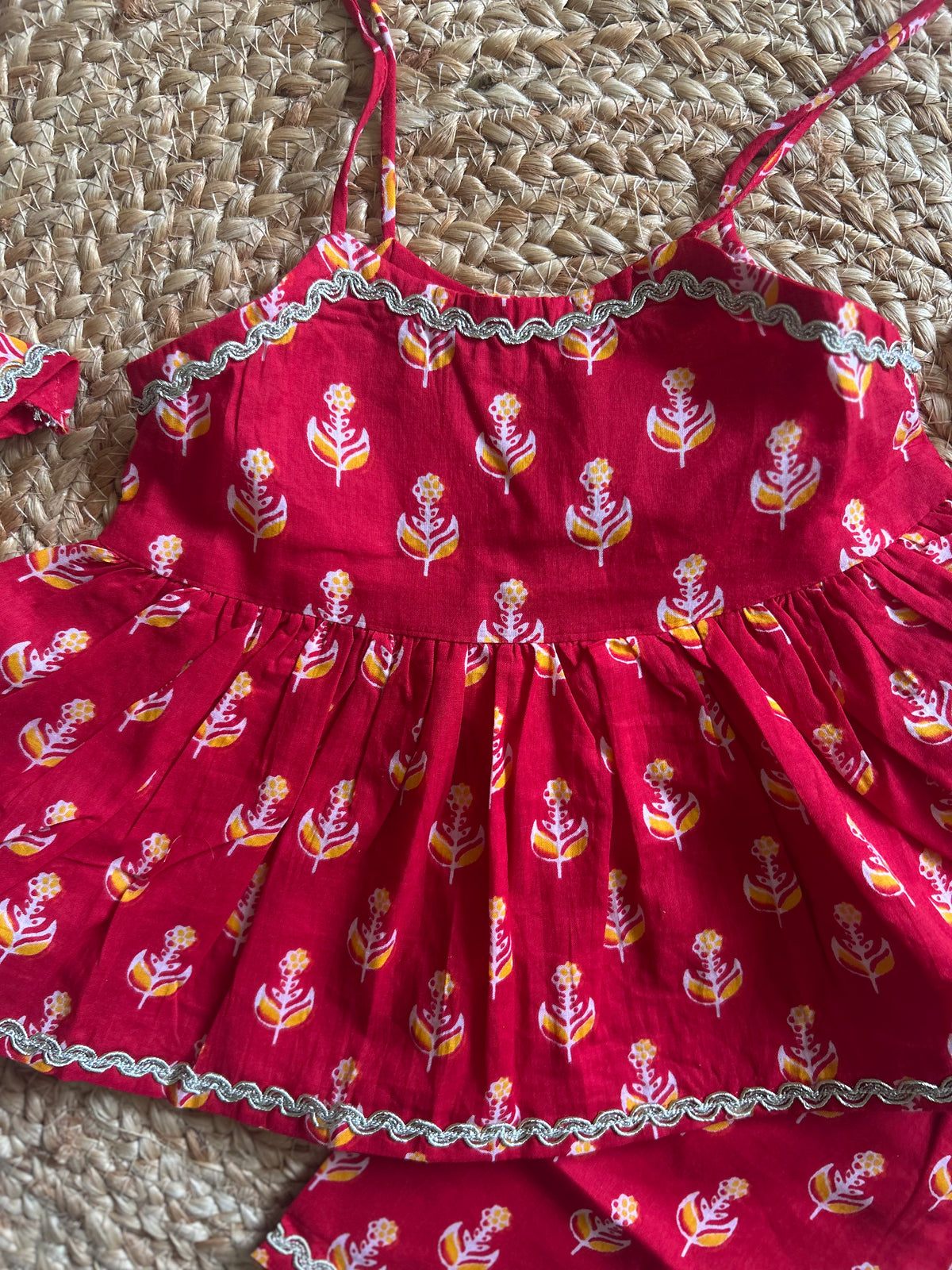 Red Floral Infant Kurti with Pants