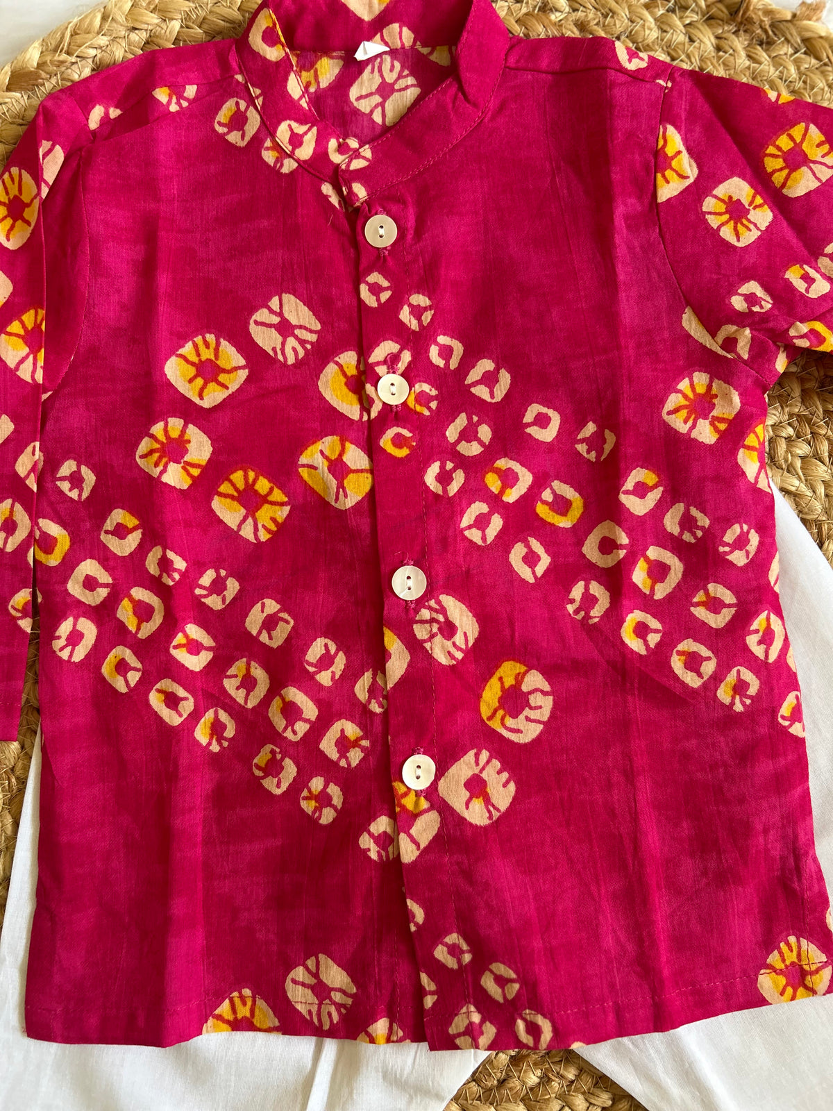 Infant boy's bhandej kurta pajama-pink
