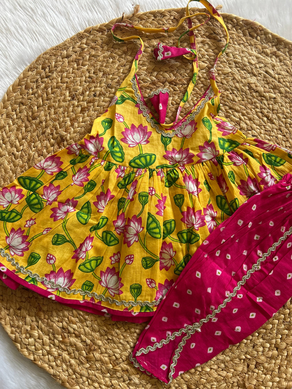 Sunshine Phool Halter Neck Kurti with Dhoti