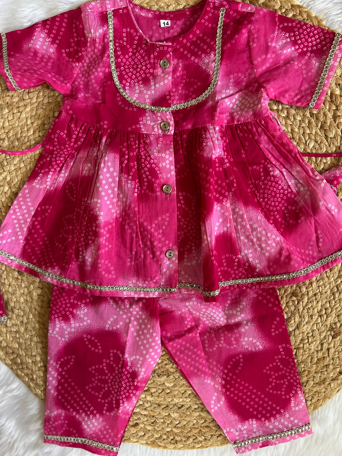 Girl's Pink Tie-Dye Floral Kurti Pant set