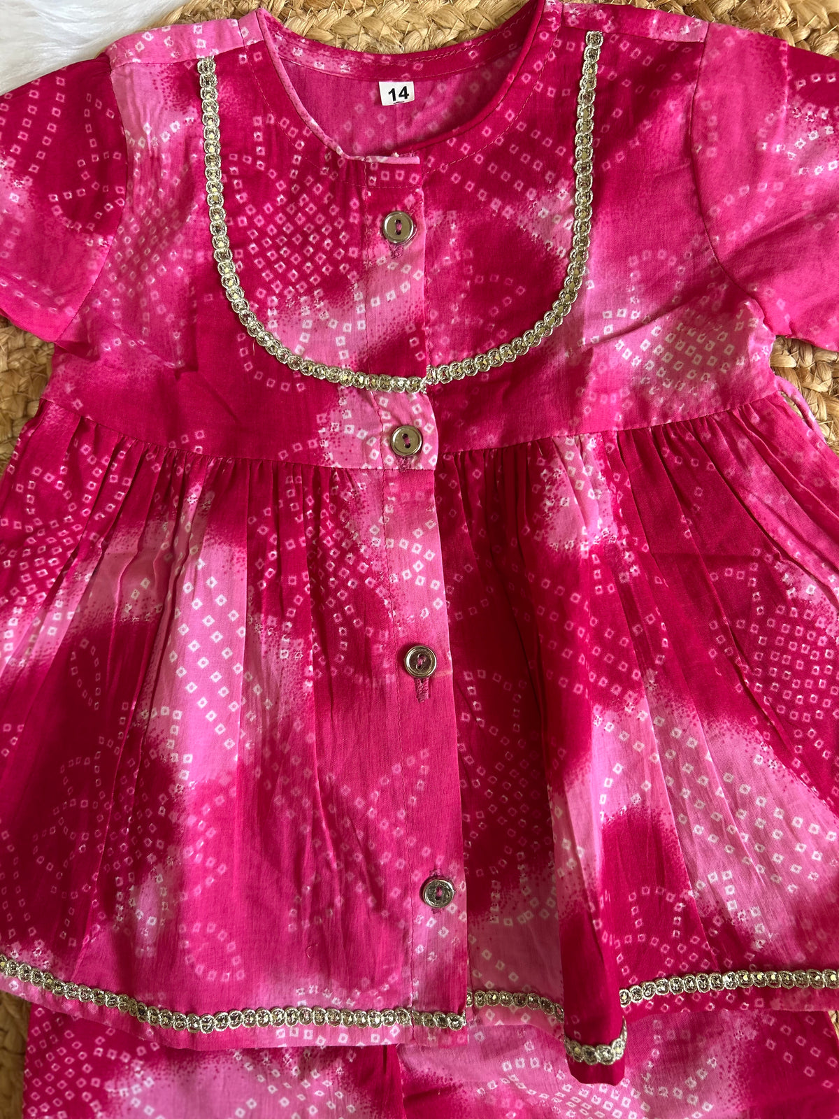 Girl's Pink Tie-Dye Floral Kurti Pant set