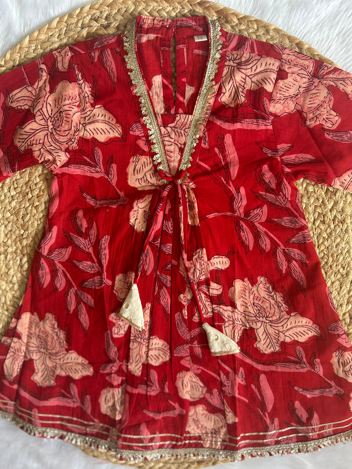 Red floral kurti with palazzo