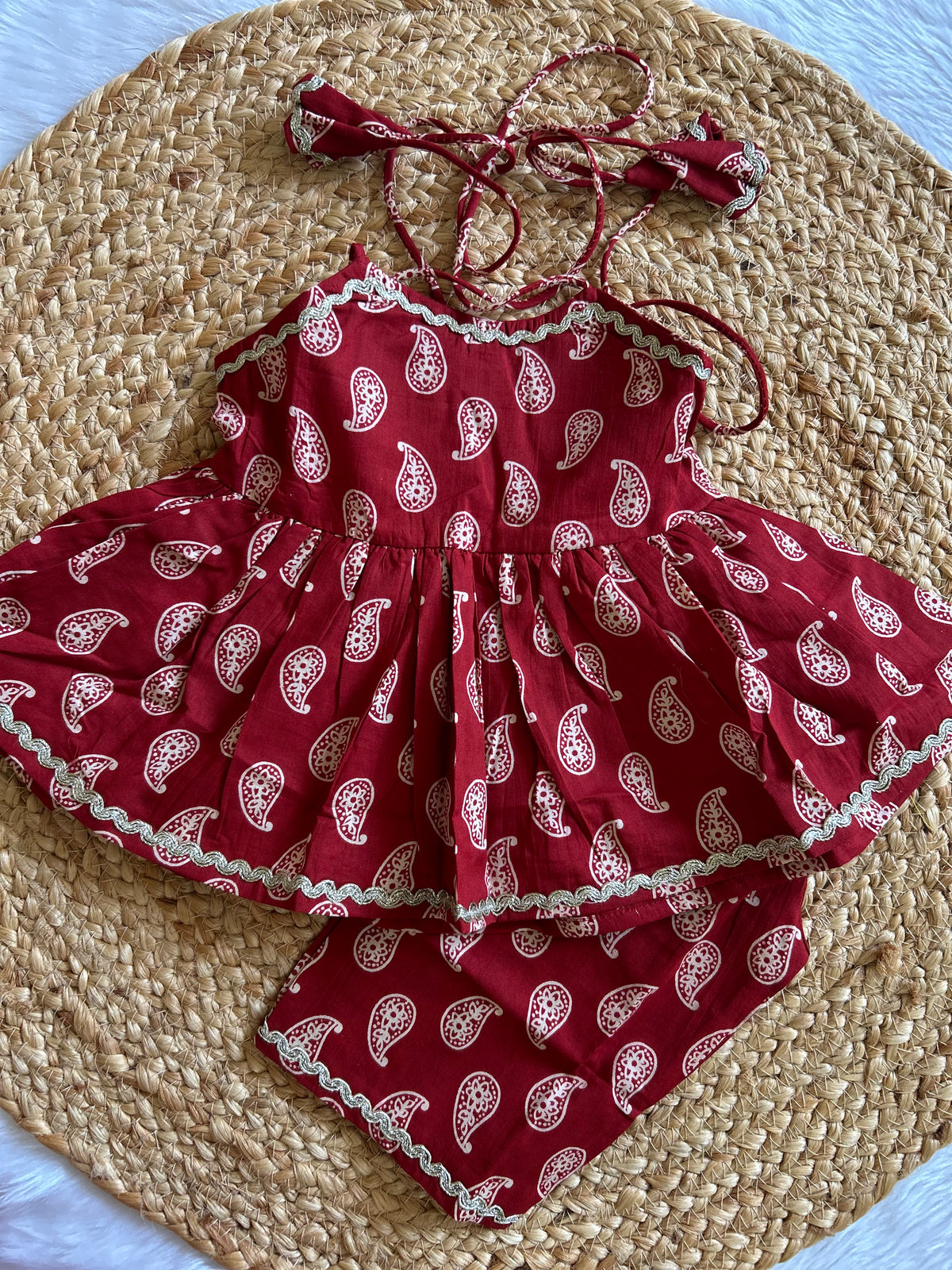 Infant Kurti with Pant-Maroon Paisley