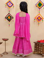 Girl's peplum kurta and sharara set-Pink
