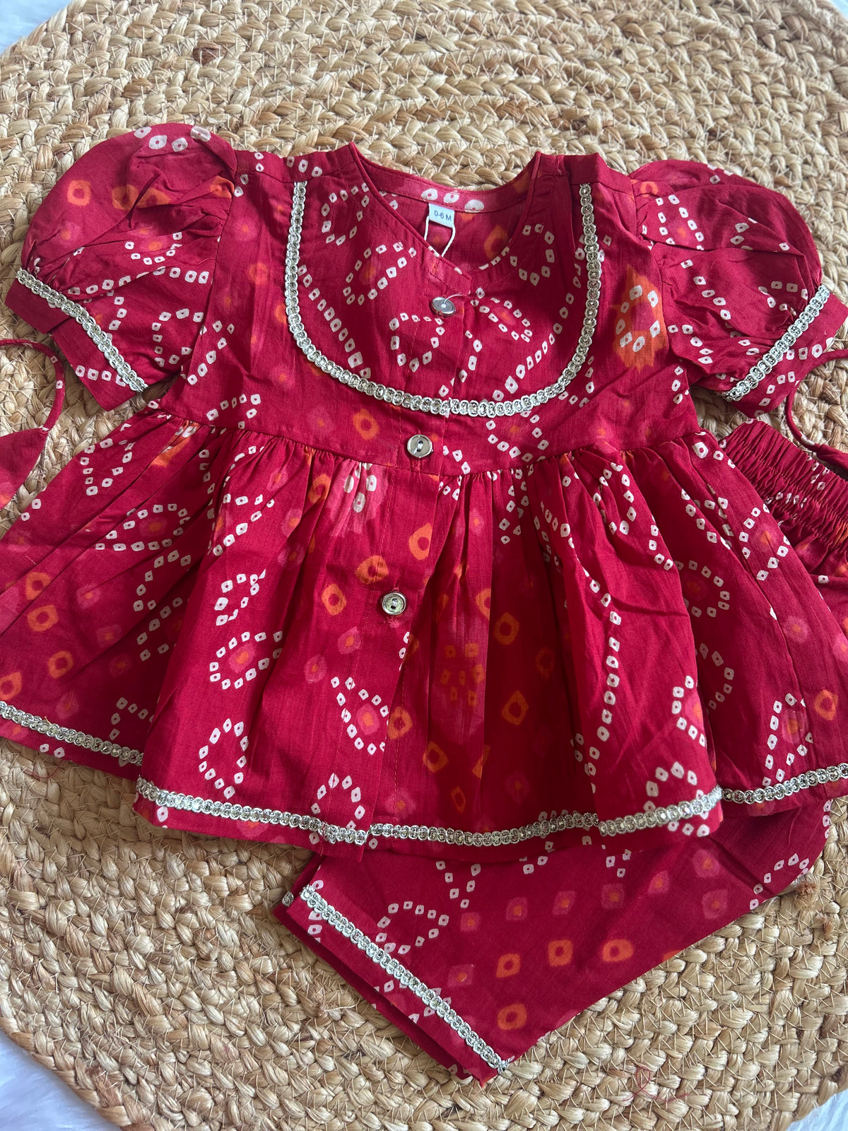Red Bandhani Kurti Pant Set