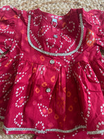 Red Bandhani Kurti Pant Set
