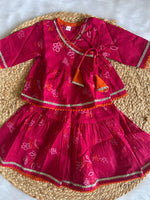 Infant girl angrakha top and skirt-pink