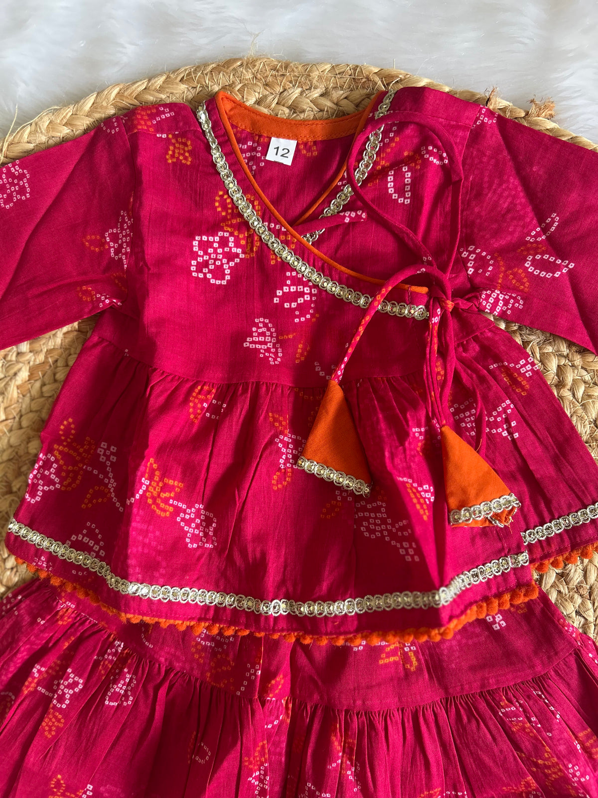 Infant girl angrakha top and skirt-pink