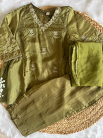 Premium silk green kurti pant set