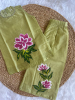 Girl's premium hand painted co-ord set-Green