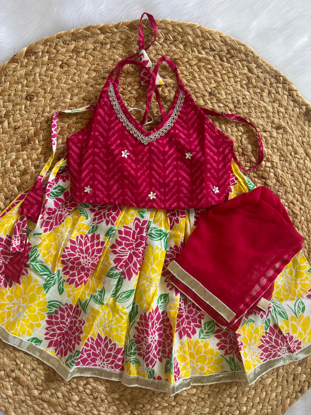 Phoolwari Halter Neck Lehenga Choli with Dupatta