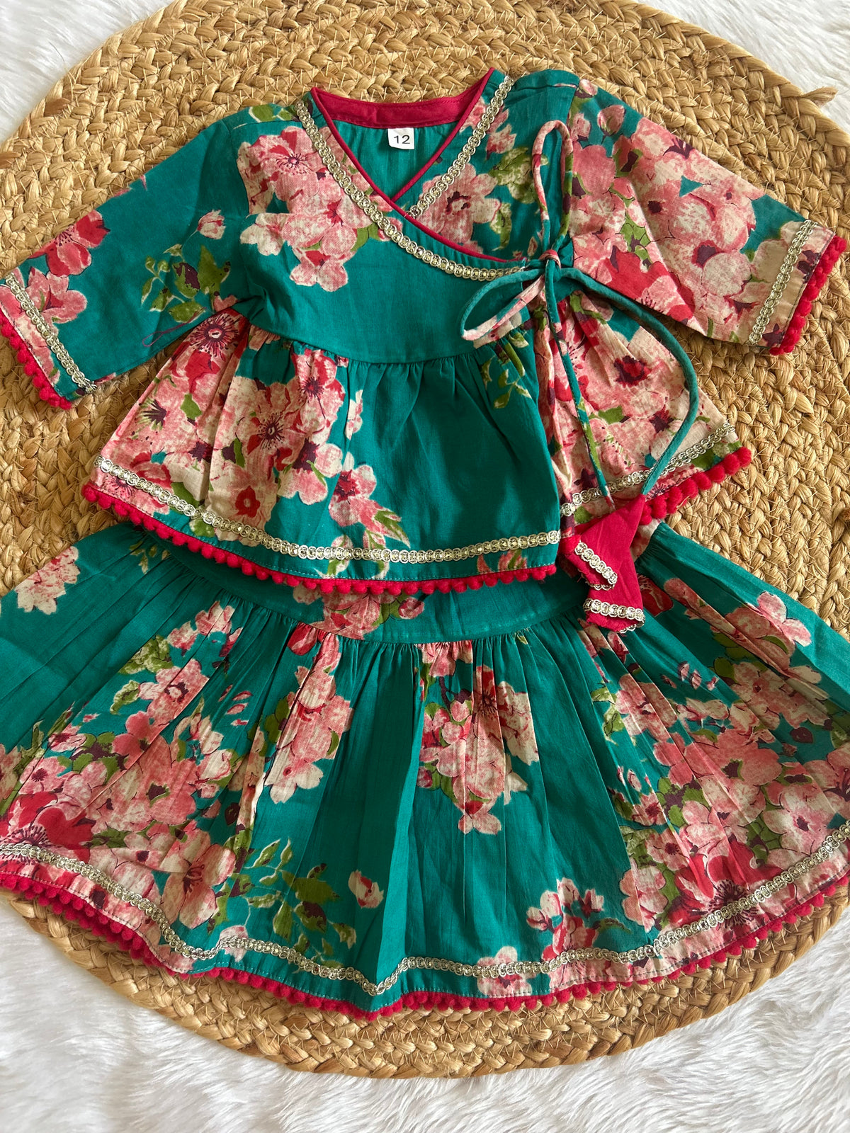 Infant girl angrakha top and skirt-turquoise
