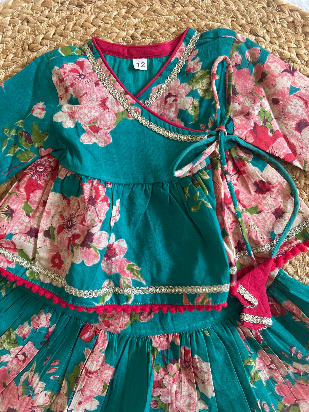 Infant girl angrakha top and skirt-turquoise