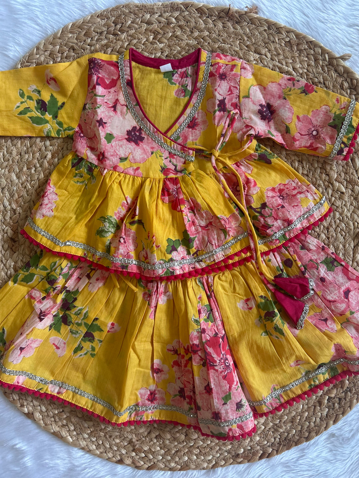 Infant girl angrakha top and skirt-yellow floral