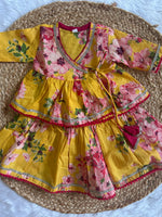 Infant girl angrakha top and skirt-yellow floral