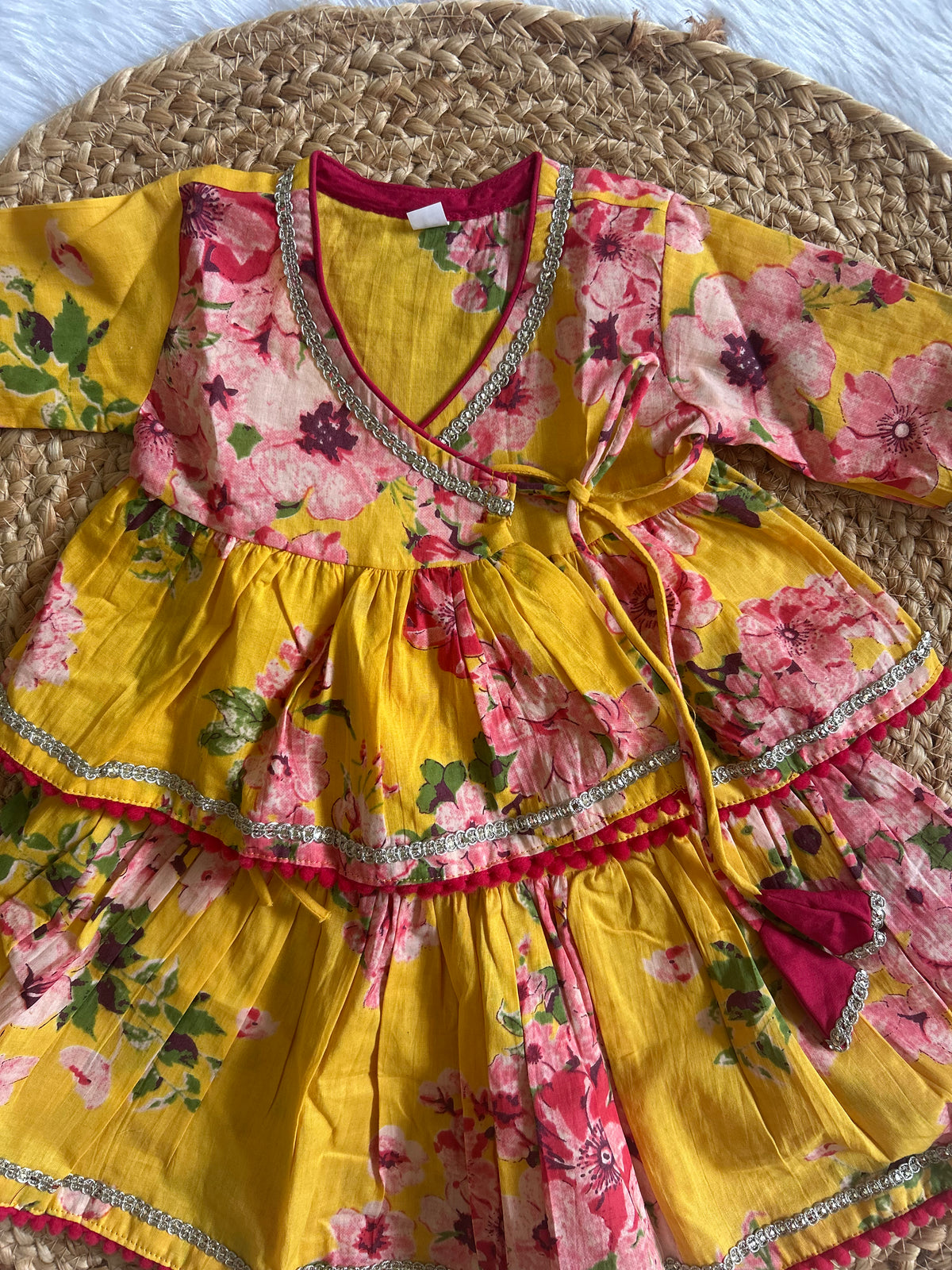 Infant girl angrakha top and skirt-yellow floral