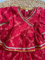 Red Bhandej Infant Girl Angrakha Top and Skirt