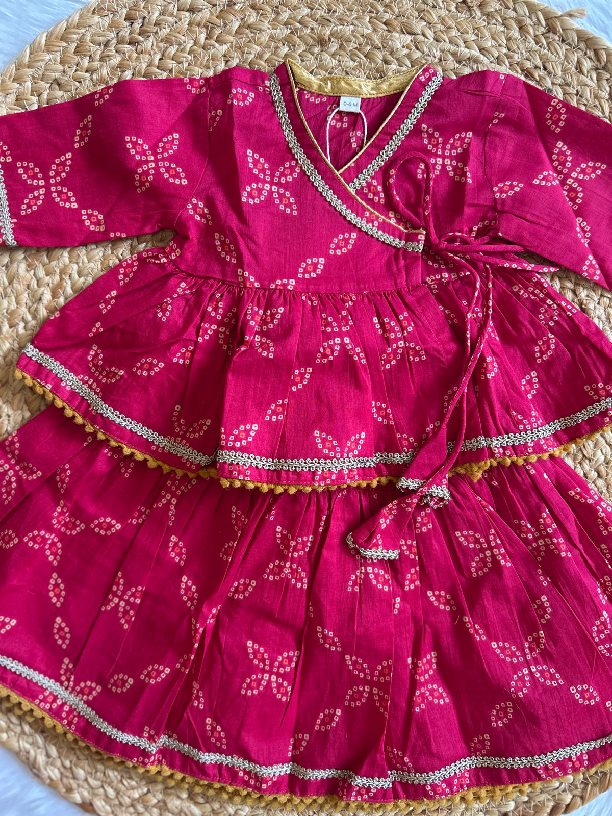 Pink Bhandej Infant Girl Angrakha Top and Skirt