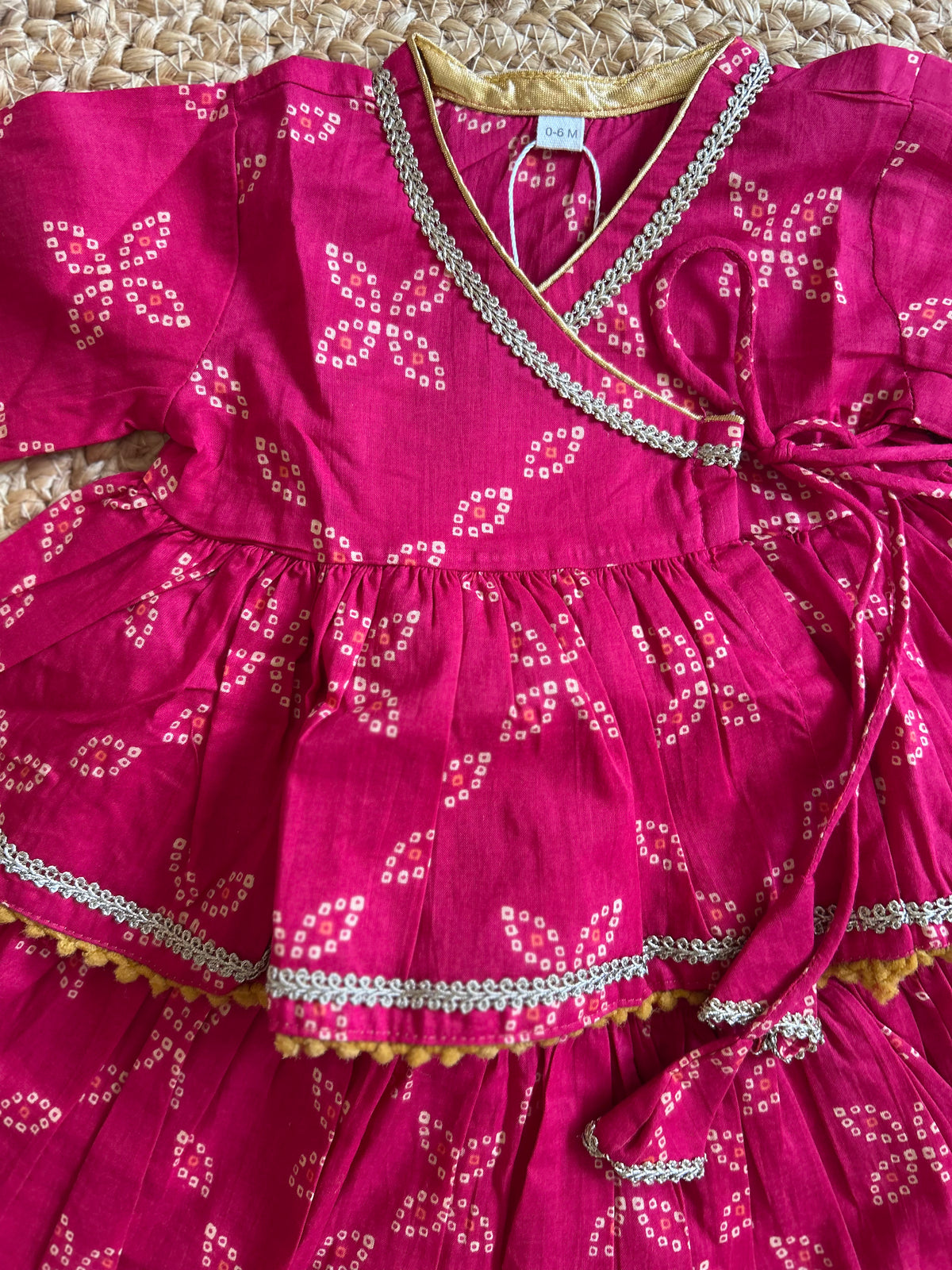 Pink Bhandej Infant Girl Angrakha Top and Skirt