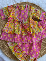 Pink & Yellow Floral Layered Sharara Set