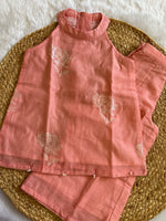 Peach Mul Chanderi Embroidered Co-ord Set