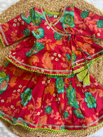 Infant girl angrakha top and skirt-pink green