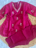 Premium silk pink kurti pant set