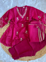 Premium silk pink kurti pant set