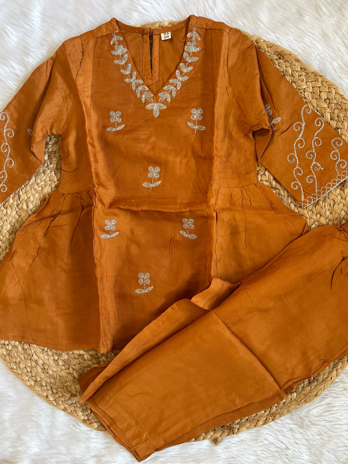 Premium silk rust kurti pant set