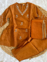 Premium silk rust kurti pant set