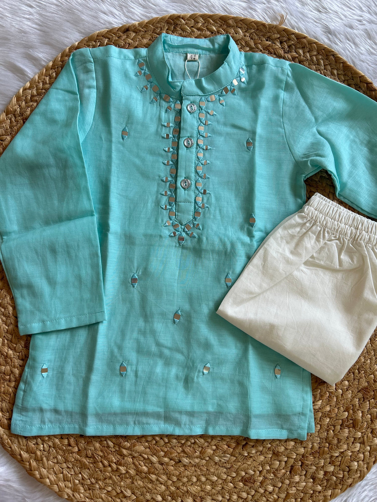 Aqua Royale Mul Chanderi Kurta Pant Set
