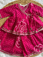Infant girl angrakha top and skirt-Pink Bhandej