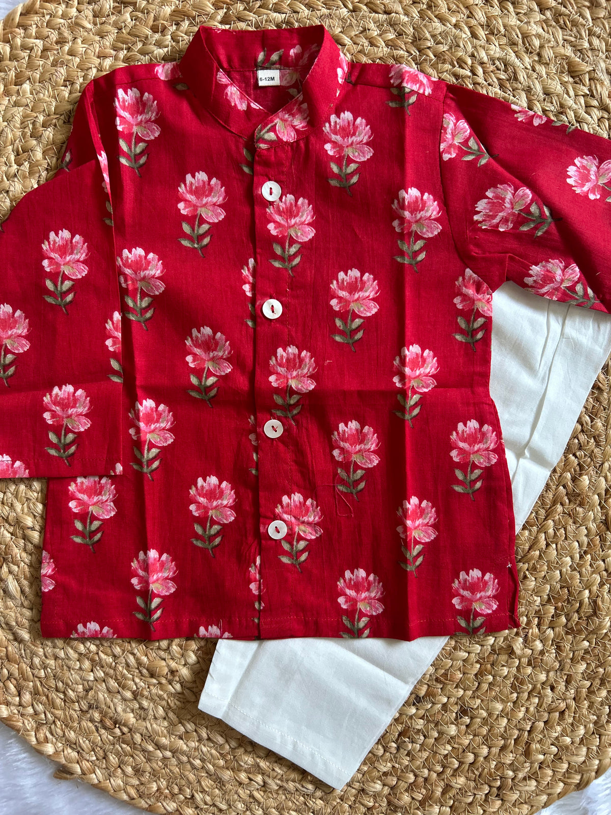 Infant boy's kurta pajama-Red Floral