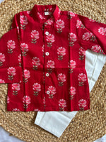 Infant boy's kurta pajama-Red Floral