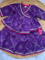 Infant girl angrakha top and skirt-Purple Bhandej